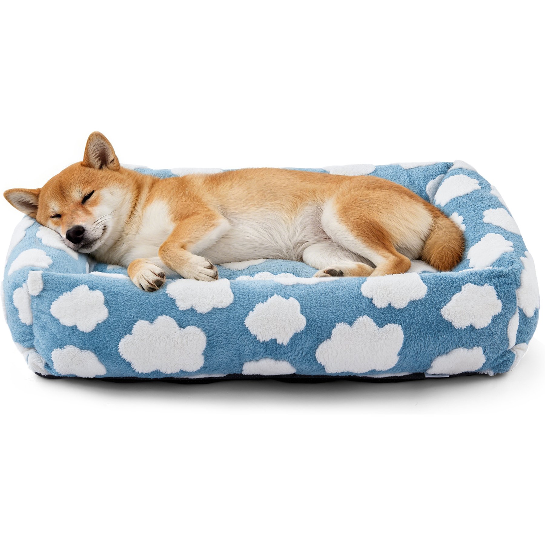 MIXJOY Jacquard Non-Slip Base Raised Support Design Removable Cover Bolster Cuddler Dog & Cat Bed, Blue, Large