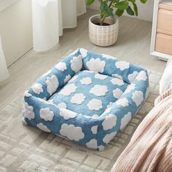 MIXJOY Jacquard Non-Slip Base Raised Support Design Removable Cover Bolster Cuddler Dog & Cat Bed, Blue, Small
