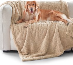 MIXJOY Checkered Pattern Fluffy Waterproof Machine washable Dog & Cat Blanket, Light Brown, XX-Large