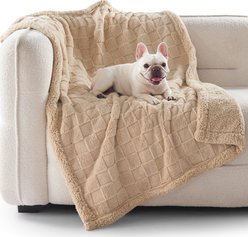 MIXJOY Checkered Pattern Fluffy Waterproof Machine washable Dog & Cat Blanket, Light Brown, X-Large