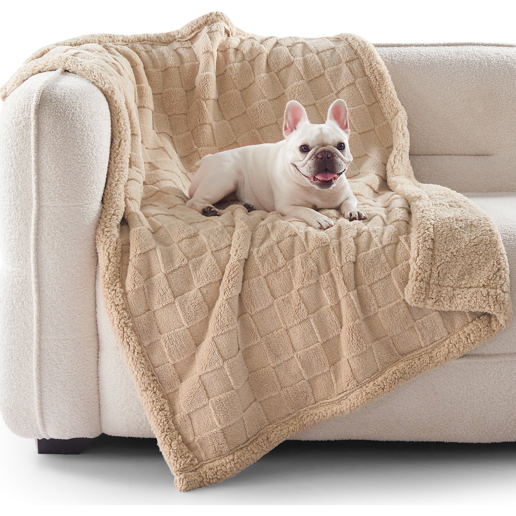 MIXJOY Checkered Pattern Fluffy Waterproof Machine washable Dog & Cat Blanket, Light Brown, X-Large