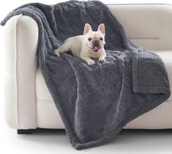 MIXJOY Checkered Pattern Fluffy Waterproof Machine washable Dog & Cat Blanket, Light Gray, Medium