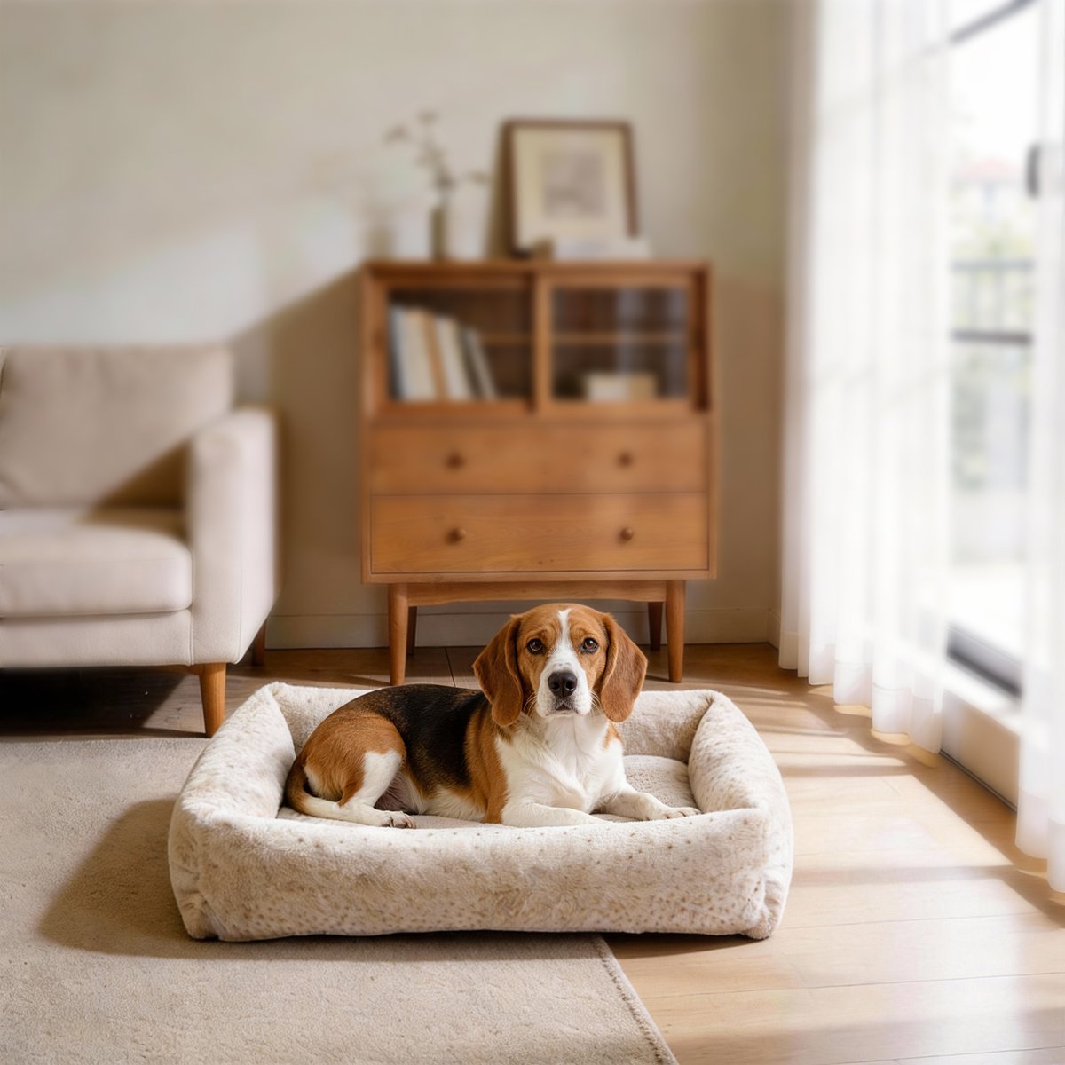 MIXJOY Thickened Rabbit Fur Removable Cover Plush Bolster Cuddler Dog & Cat Bed, White, X-Large