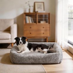 MIXJOY Thickened Rabbit Fur Removable Cover Plush Bolster Cuddler Dog & Cat Bed, Grey, X-Large slide 1 of 9