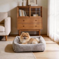 MIXJOY Thickened Rabbit Fur Removable Cover Plush Bolster Cuddler Dog & Cat Bed, Grey, Small