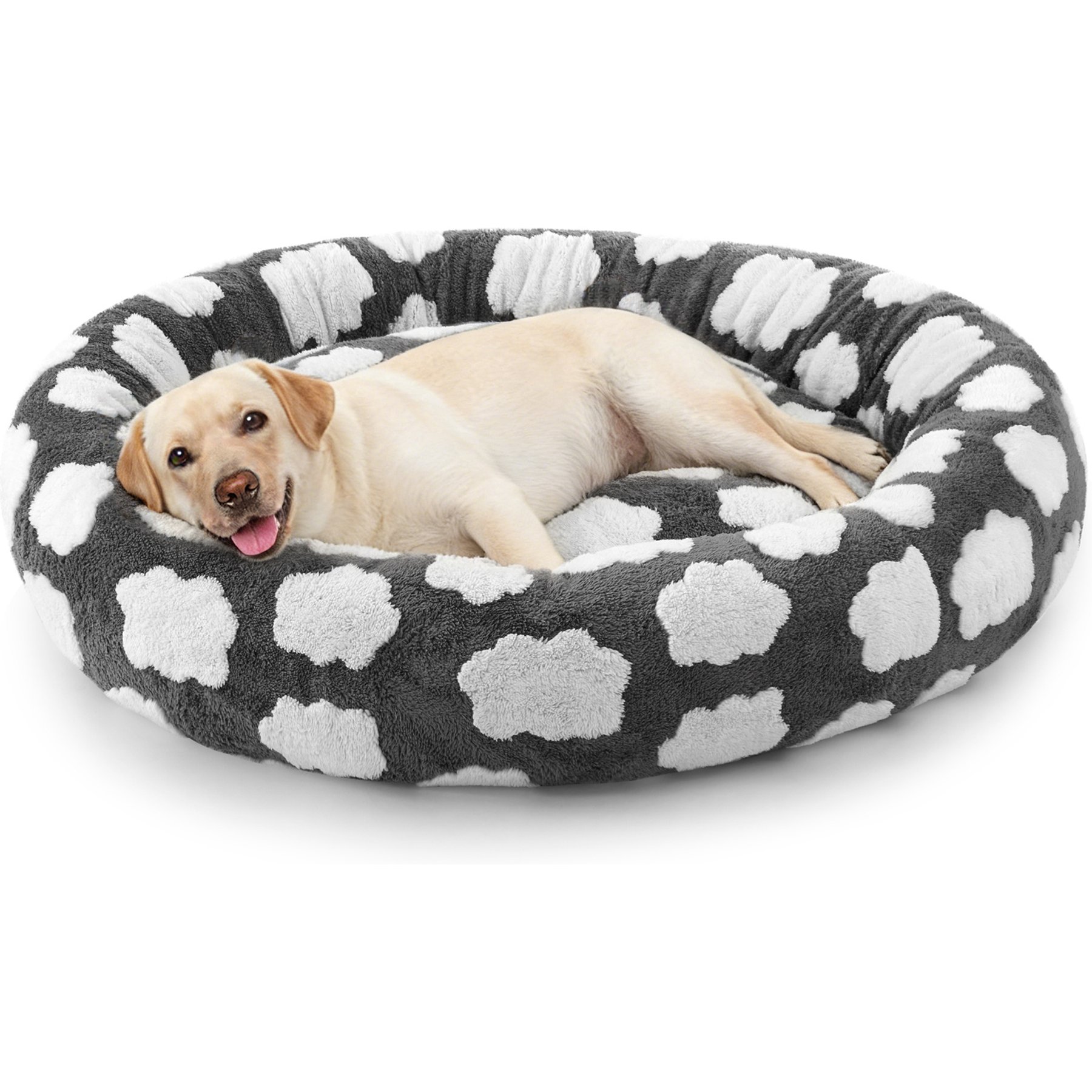 MIXJOY Donut Plush Non-Slip Bottom Removable Cover Bolster Dog Bed, Grey, X-Large