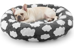 MIXJOY Donut Plush Non-Slip Bottom Removable Cover Bolster Dog Bed, Grey, Medium