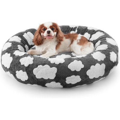 MIXJOY MIXJOY Donut Plush Non-Slip Bottom Removable Cover Bolster Dog Bed, Grey, Small
