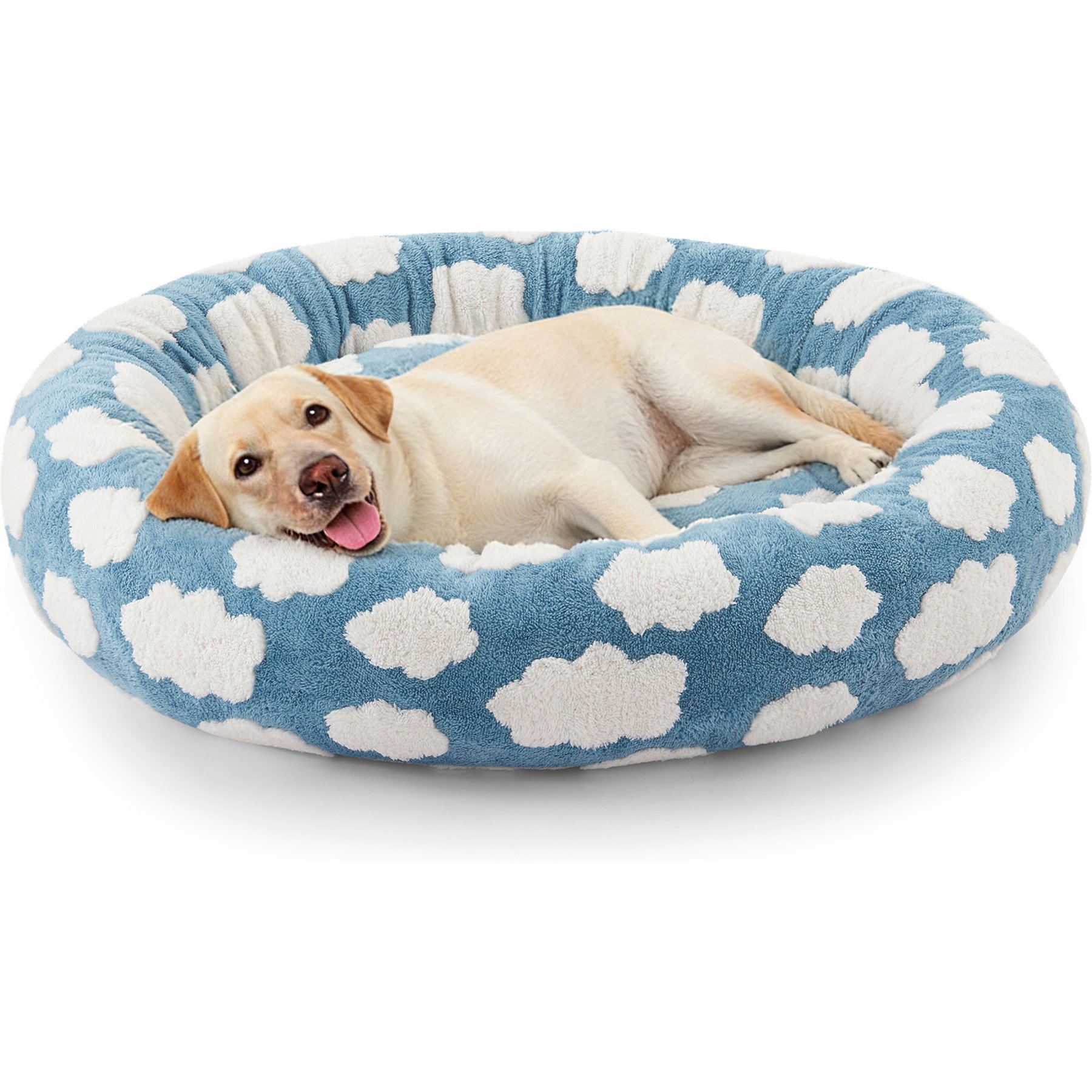 MIXJOY Donut Plush Non-Slip Bottom Removable Cover Bolster Dog Bed, Blue, X-Large