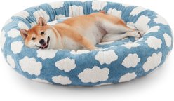 MIXJOY Donut Plush Non-Slip Bottom Removable Cover Bolster Dog Bed, Blue, Large