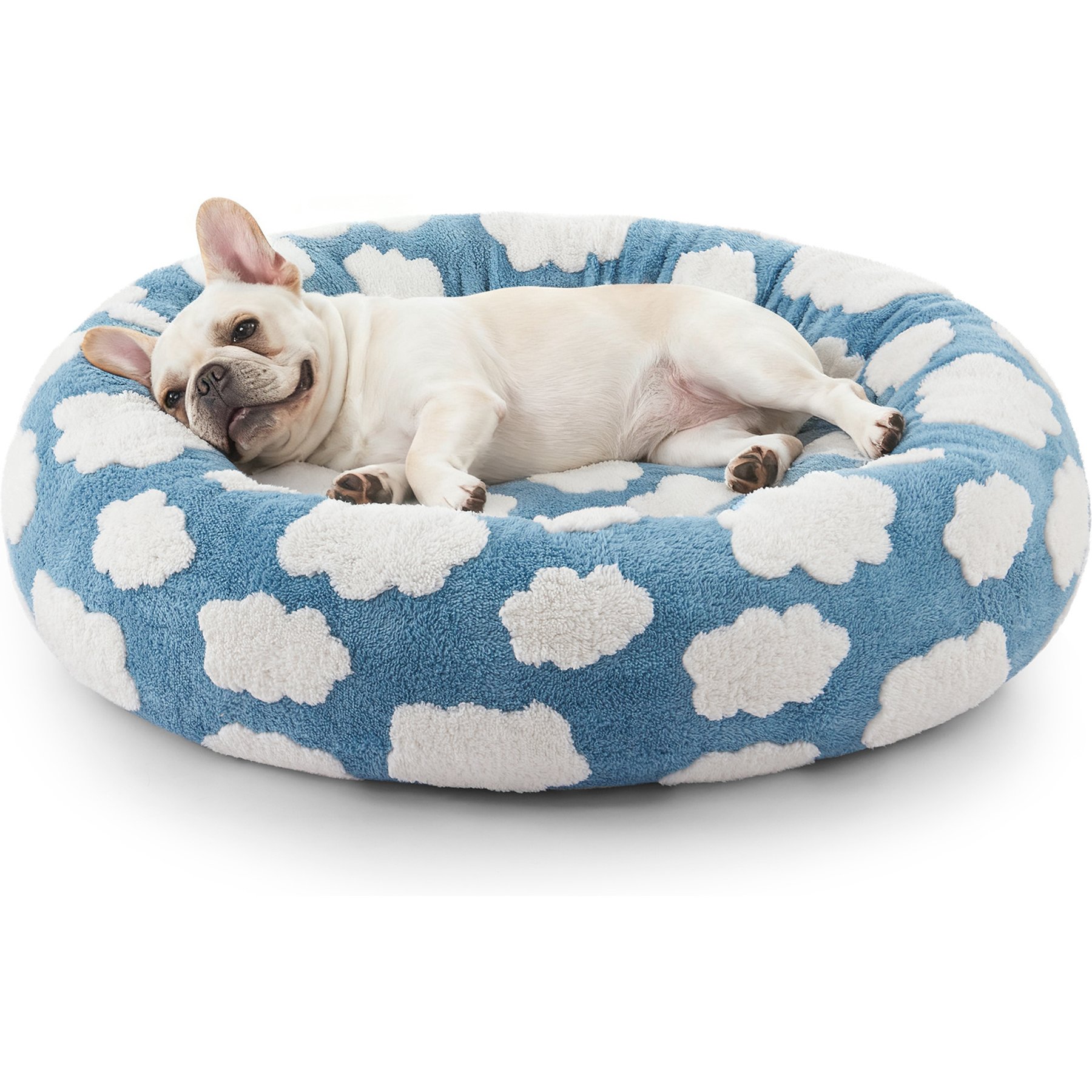 MIXJOY Donut Plush Non-Slip Bottom Removable Cover Bolster Dog Bed, Blue, Medium