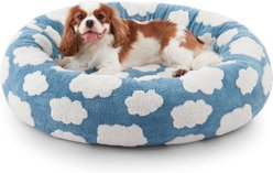 MIXJOY Donut Plush Non-Slip Bottom Removable Cover Bolster Dog Bed, Blue, Small