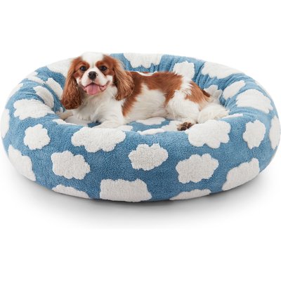 MIXJOY MIXJOY Donut Plush Non-Slip Bottom Removable Cover Bolster Dog Bed, Blue, Small