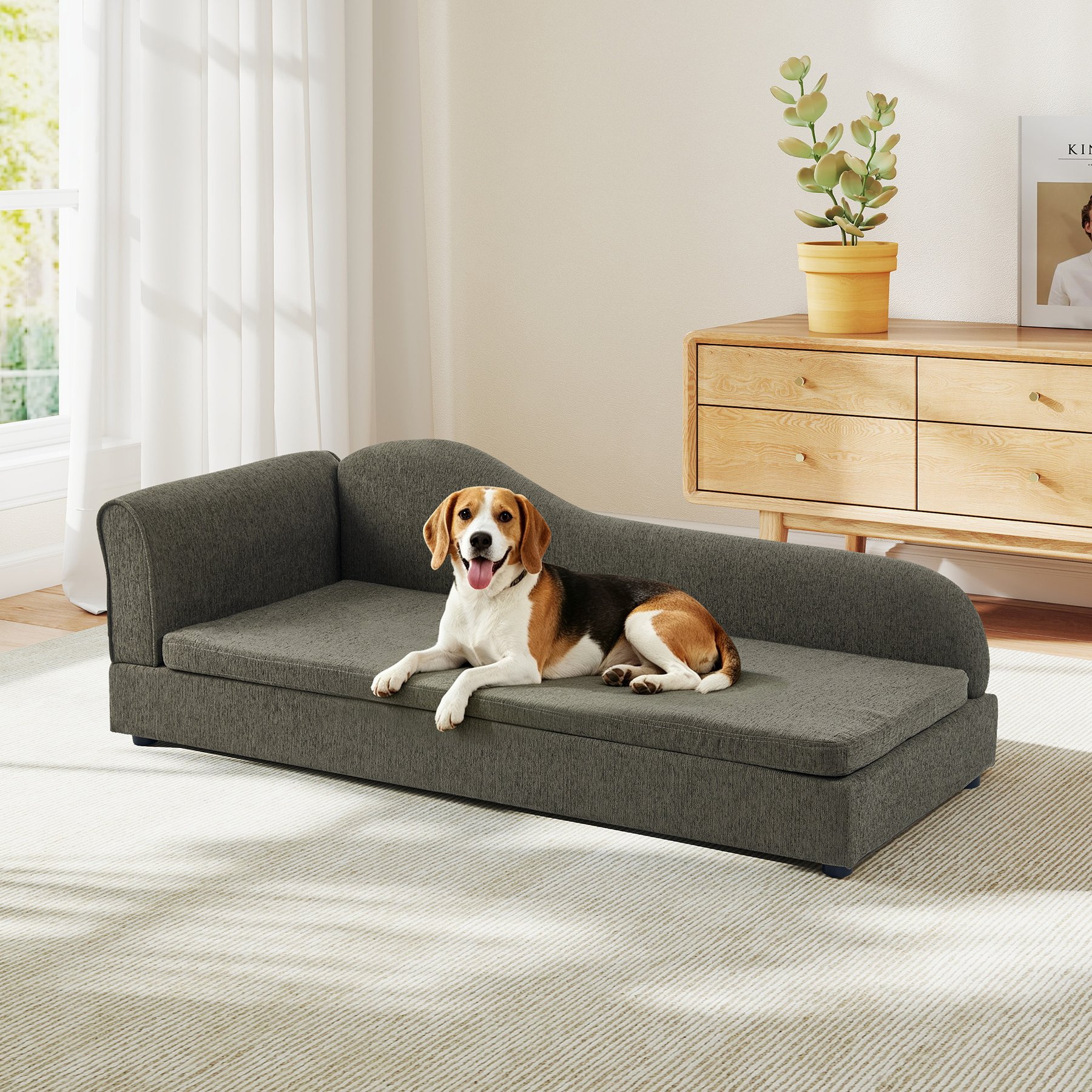 Yafylly Modern Irregular Wave Backrest Dog Bed, Grey