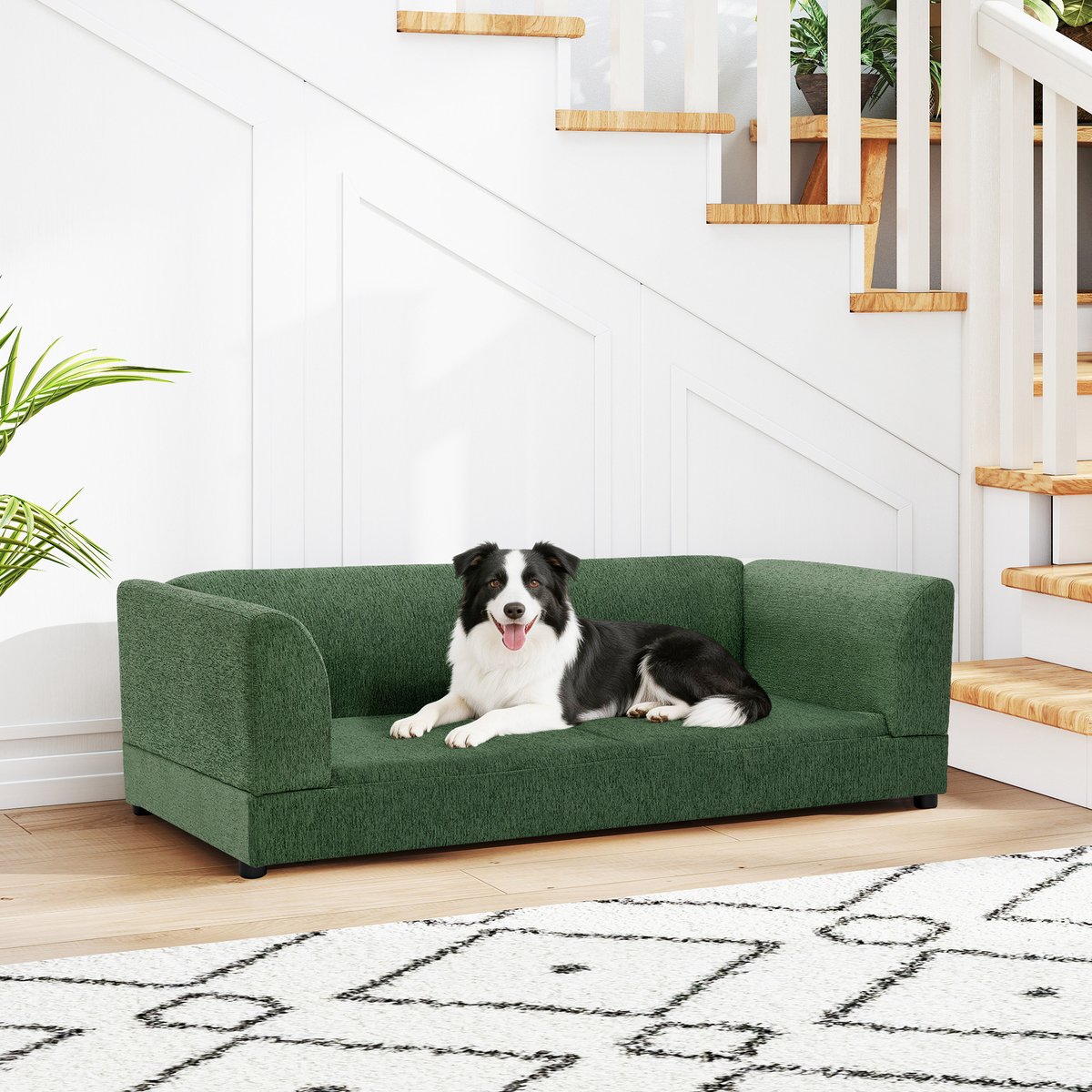 Yafylly Modern Rectangular Design Oversize Sofa Dog Bed, Green, Medium