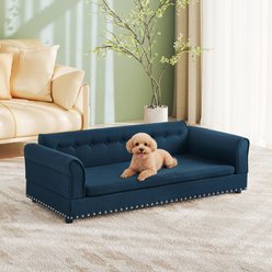 Yafylly Elegant Modern Linen Fabric Elevated Dog Sofa Bed, Blue