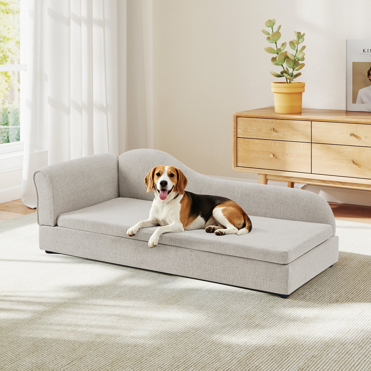 Yafylly Modern Irregular Wave Backrest Dog Bed, Beige
