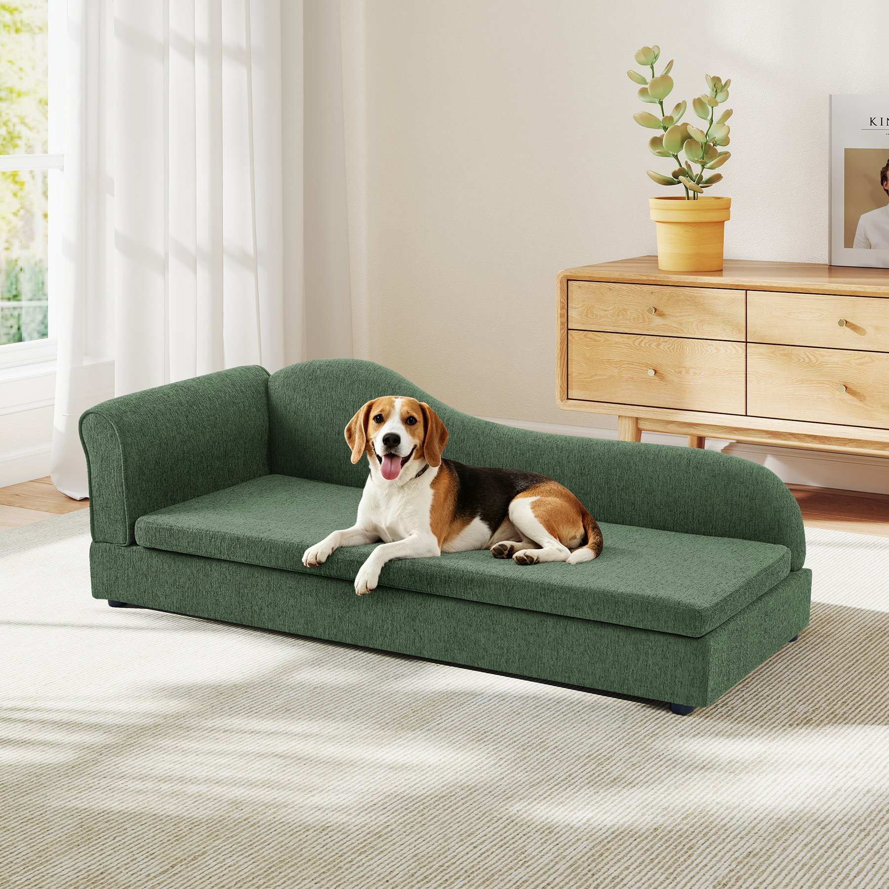 Yafylly Modern Irregular Wave Backrest Dog Bed, Green