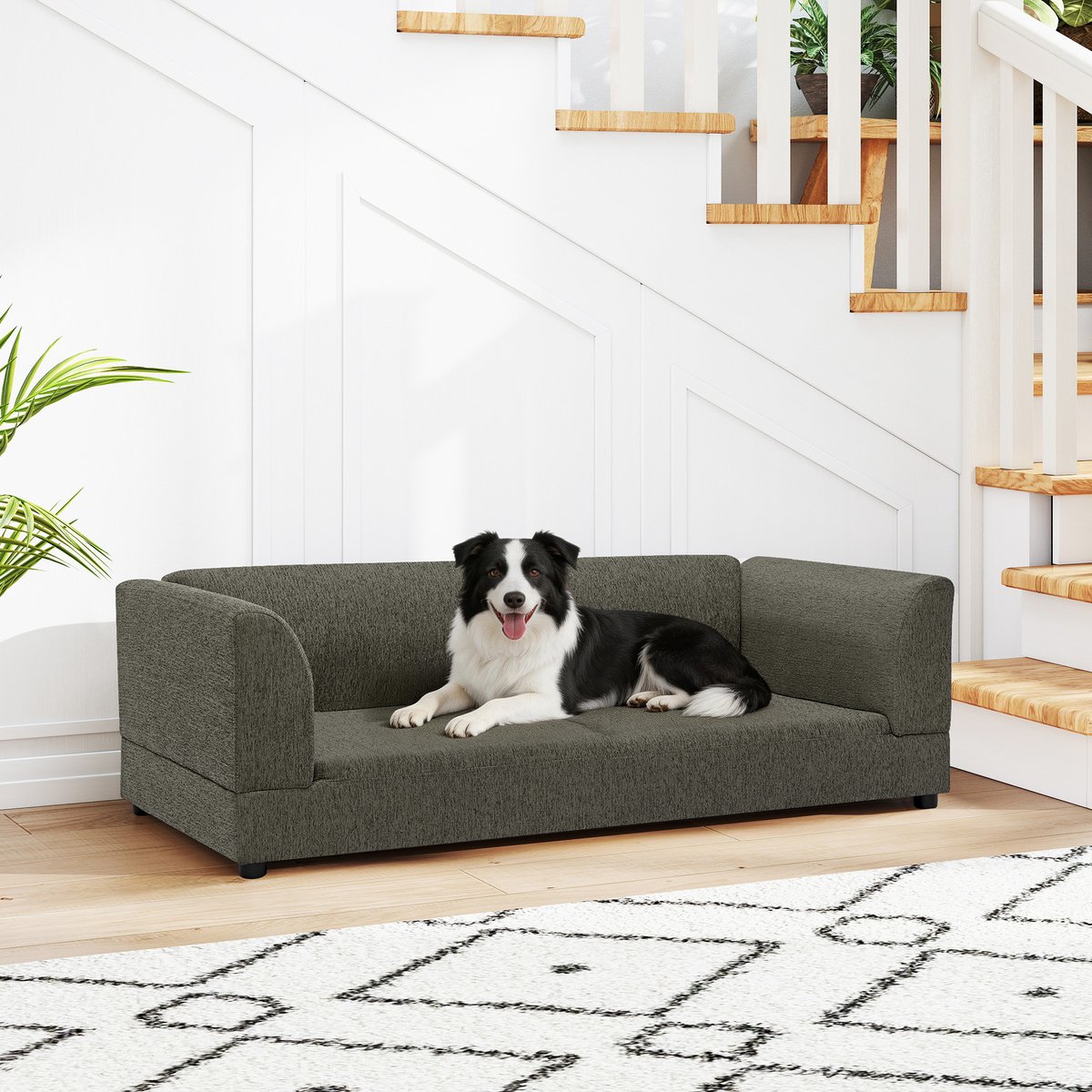 Yafylly Modern Rectangular Design Oversize Sofa Dog Bed, Grey, Medium