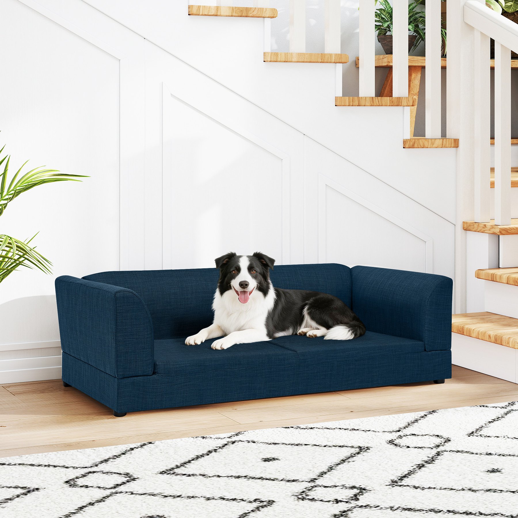 Yafylly Modern Rectangular Design Oversize Sofa Dog Bed, Blue, Medium