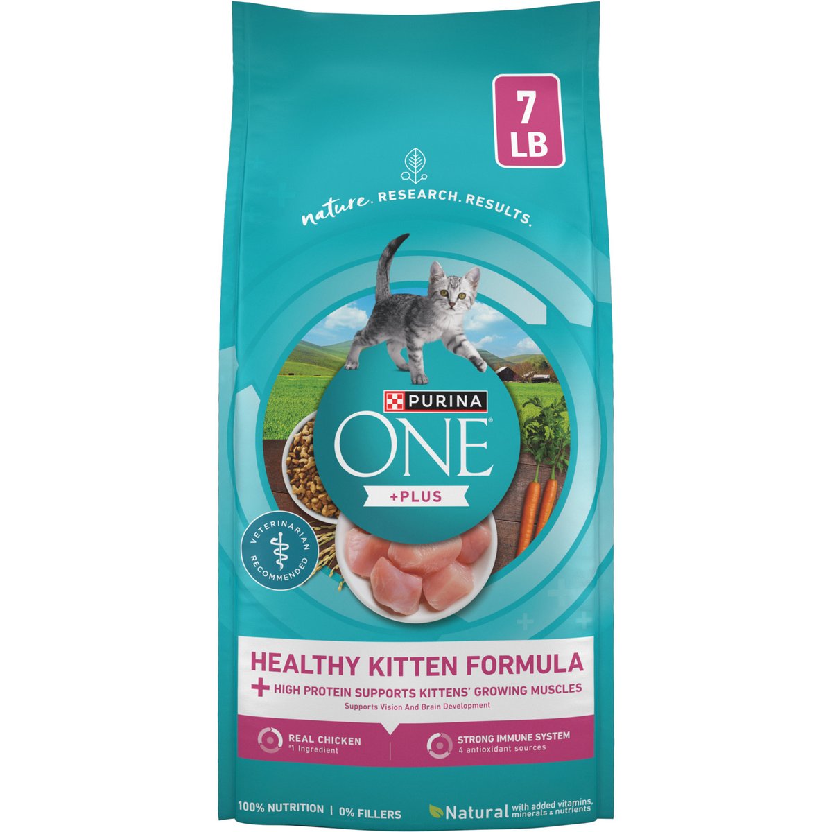 Purina ONE +Plus Healthy Kitten Muscle Vision & Brain Development Natural Dry Cat Food, 7-lb bag