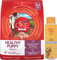 Purina ONE SmartBlend Healthy Puppy Formula Dry Dog Food + Burt's Bees Tearless Puppy Shampoo with Buttermilk