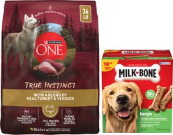 Purina ONE True Instinct with Real Turkey & Venison High Protein Adult Dry Food + Milk-Bone Original Large Biscuit Dog Treats