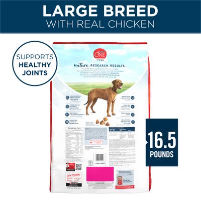 Show full view: Purina ONE +Plus Natural Large Breed Adult Real Chicken Muscle & Joint Support Large Dry Dog Food, 16.5-lb bag slide 4 of 12