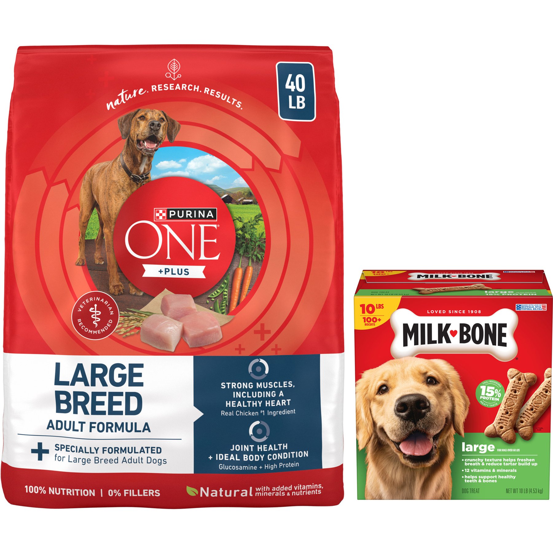 Purina ONE SmartBlend Large Breed Adult Formula Dry Food + Milk-Bone Original Large Biscuit Dog Treats