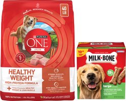 Purina ONE SmartBlend Healthy Weight High Protein Formula Adult Dry Food + Milk-Bone Original Large Biscuit Dog Treats
