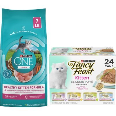 Fancy Feast Fancy Feast Tender Feast Canned Food + Purina ONE Healthy Kitten Formula Dry Cat Food, 7-lb bag