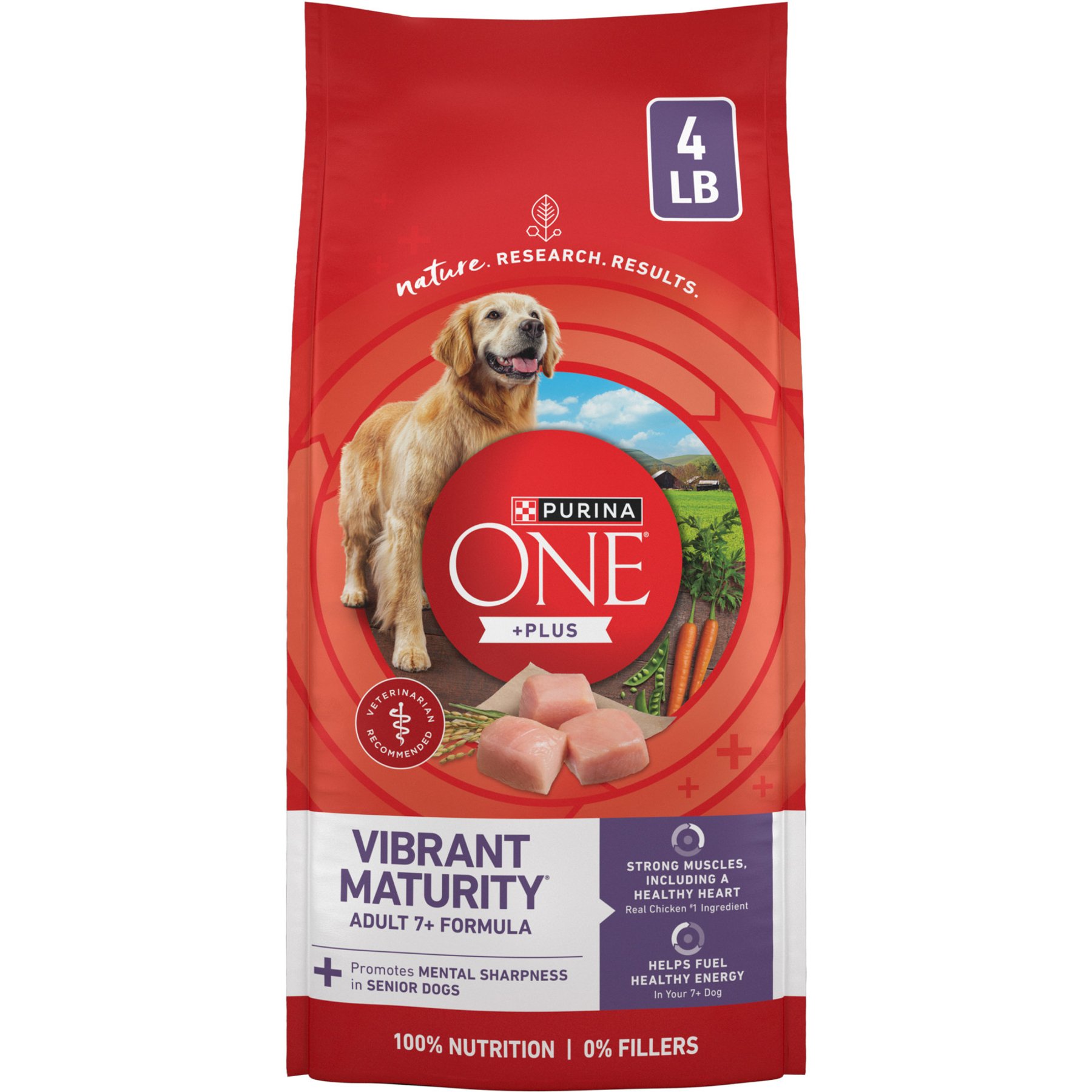 Purina ONE SmartBlend Vibrant Maturity 7+ Chicken Formula Adult Premium Dry Dog Food, 4-lb bag