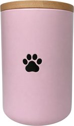 Signature Housewares Paw Canister Ceramic Cat Treat Jar, Small, Pink