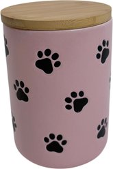 Signature Housewares All Over Paw Canister Ceramic Cat Treat Jar, Small, Pink