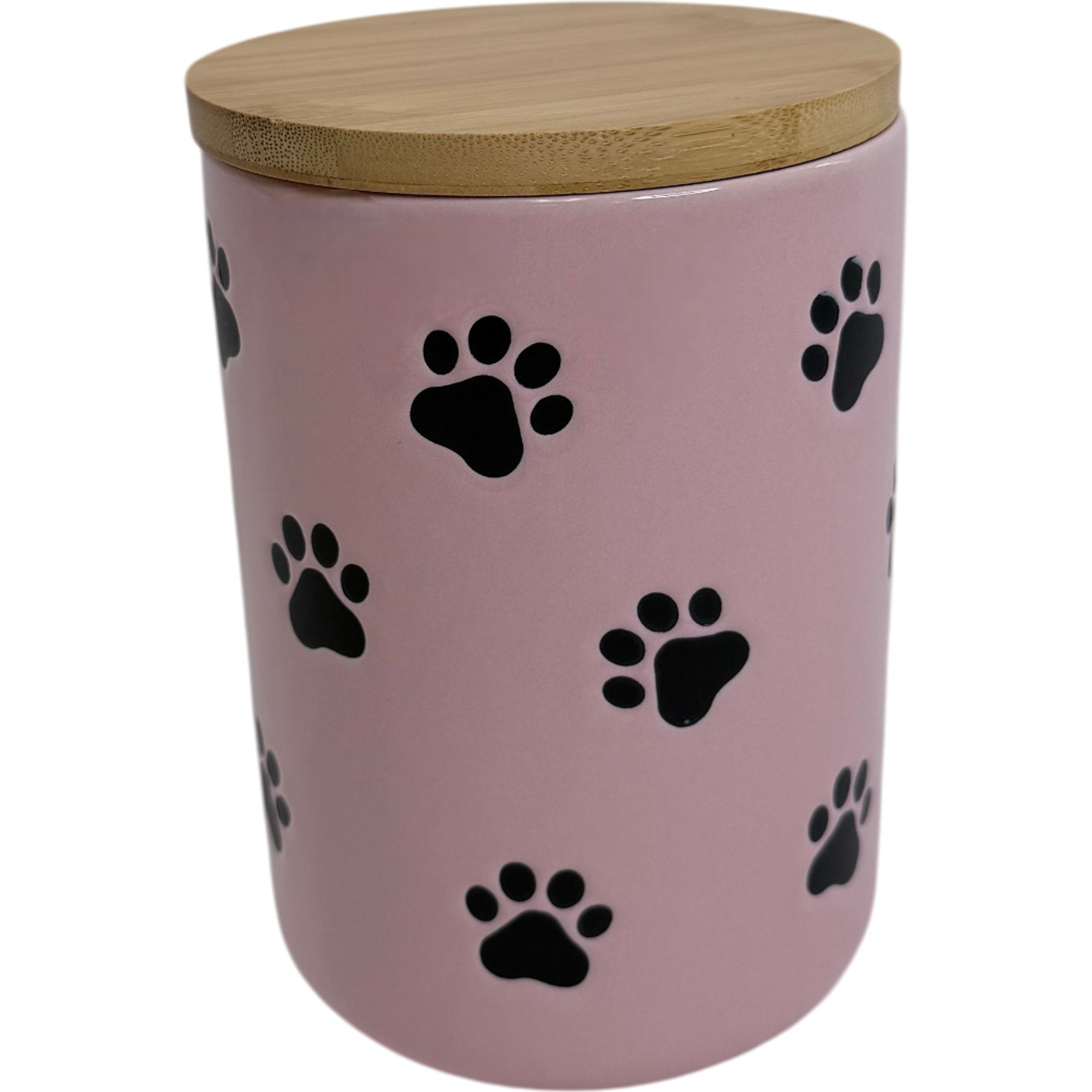 Signature Housewares All Over Paw Canister Ceramic Cat Treat Jar, Small, Pink