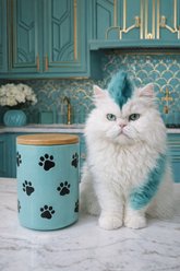 Signature Housewares All Over Paw Canister Ceramic Cat Treat Jar, Small, Aqua slide 2 of 6