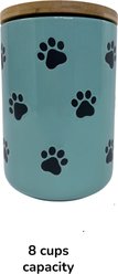 Signature Housewares All Over Paw Canister Ceramic Cat Treat Jar, Small, Aqua