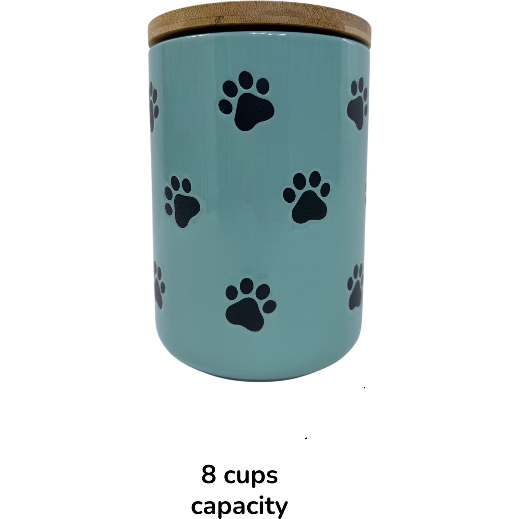 Signature Housewares All Over Paw Canister Ceramic Cat Treat Jar, Small, Aqua