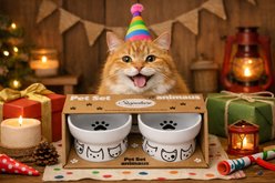 Signature Housewares Cat Face 4-in Two Elevated Ceramic Cat Bowls, Small, White slide 2 of 7