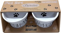 Signature Housewares Cat Face 4-in Two Elevated Ceramic Cat Bowls, Small, White