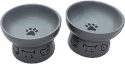 Signature Housewares Cat Face 5.5-in Two Elevated Ceramic Cat Bowls, Medium, Gray slide 2 of 6