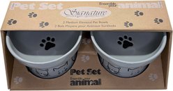 Signature Housewares Cat Face 5.5-in Two Elevated Ceramic Cat Bowls, Medium, Gray