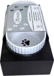 Signature Housewares Scallop/Paw 5.5-in Double Elevated Ceramic Dog Bowls with Stand, Black/White, Small slide 2 of 6