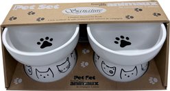 Signature Housewares Cat Face 5.5-in Two Elevated Ceramic Cat Bowls, Medium, White