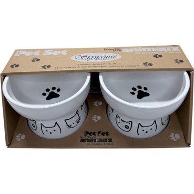 Signature Housewares Signature Housewares Cat Face 5.5-in Two Elevated Ceramic Cat Bowls, Medium, White