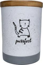 Signature Housewares Purrfect Canister Ceramic Cat Treat Jar, Gray, Small