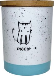 Signature Housewares Meow Canister Ceramic Cat Treat Jar, Small, Blue