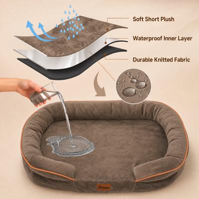 Show full view: Kylinsure Waterproof Orthopedic Bolster Dog & Cat Bed with Removable Cover, Brown, Medium slide 3 of 8