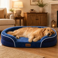 Kylinsure Waterproof Orthopedic Bolster Dog & Cat Bed with Removable Cover, Blue Navy, Large