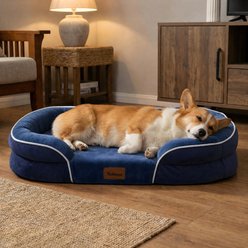 Kylinsure Waterproof Orthopedic Bolster Dog & Cat Bed with Removable Cover, Blue Navy, Small